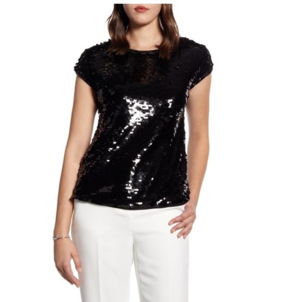 Halogen Sequin Cap Sleeve Top